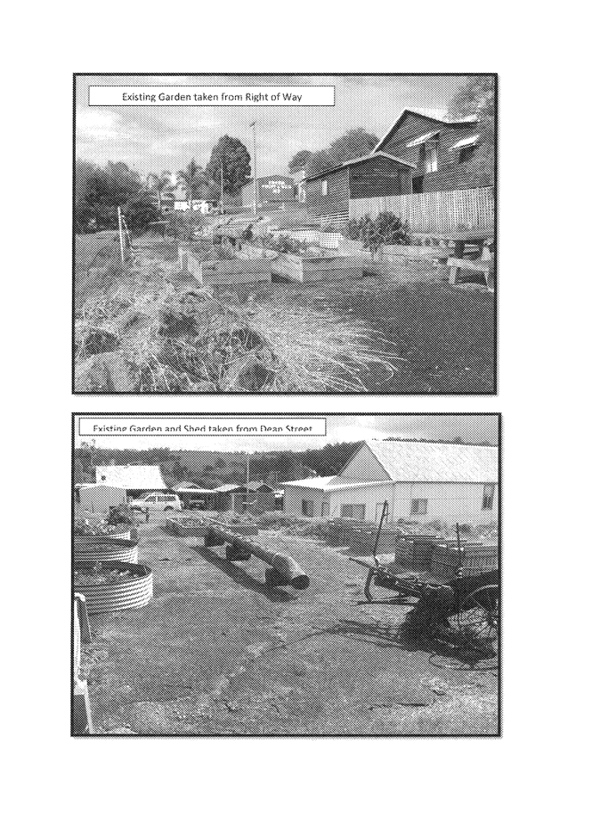 Photographs of the existing Community Garden at Lot 67 Dean Street